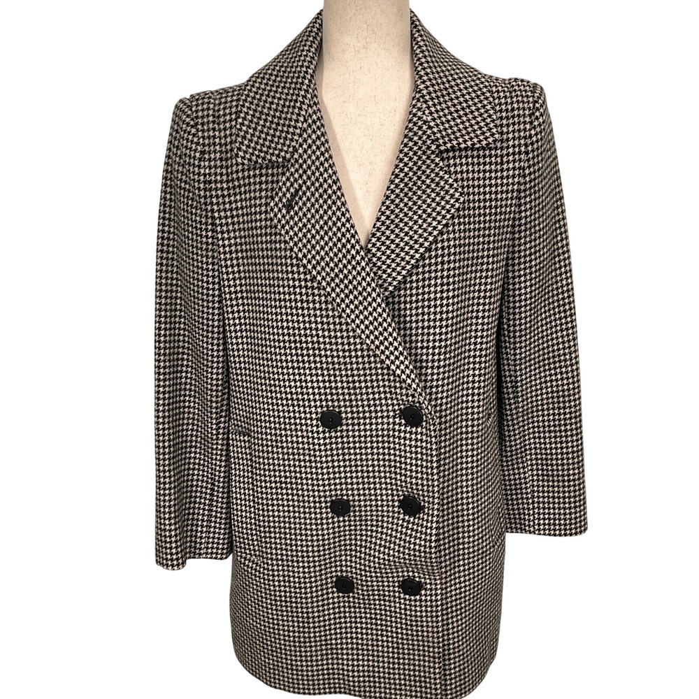 ALORNA Coat‎ Womens Large Black White Houndstooth Double Breasted Winter Jacket